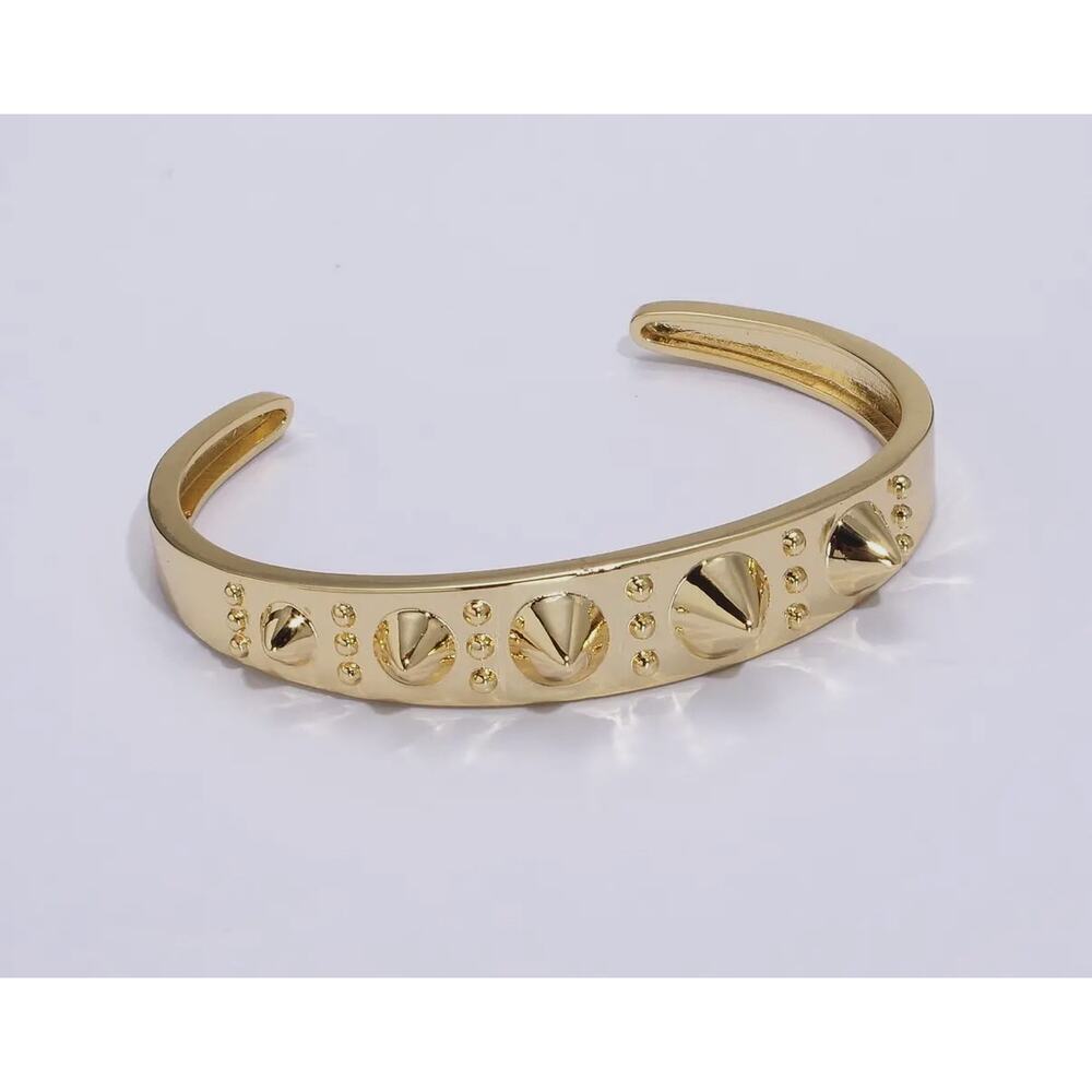 24K Gold Filled Spiked Triple Dotted Lined Bangle Cuff Bracelet 68.2MM X 60.3MM